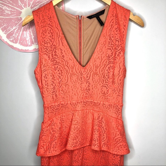 BCBGMaxazria Juliene peplum lace dress Ambrosia coral xs - Picture 7 of 8